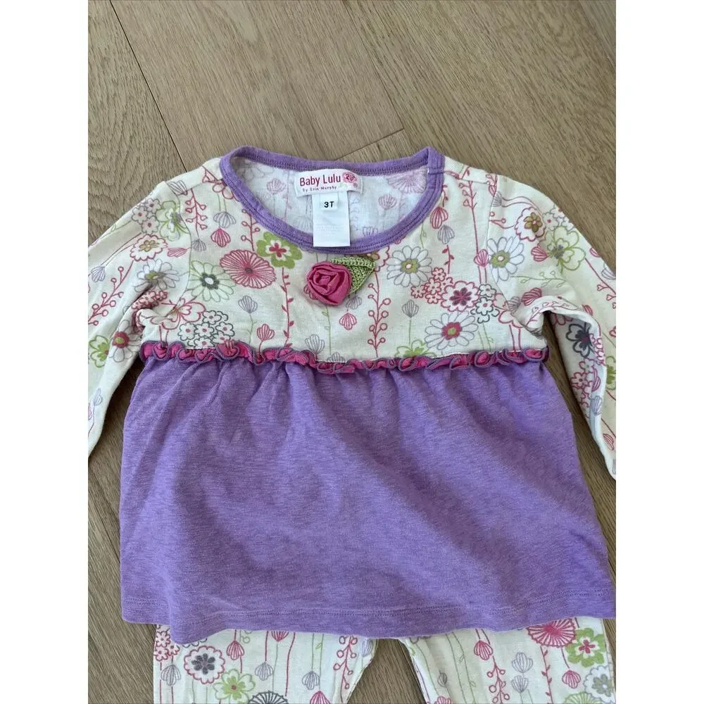 Baby Lulu 3T Lavender Purple Floral Two Piece Set Perfect For Events Cream
